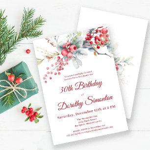Elegant Winter Berry Botanical 30h Birthday Invitation