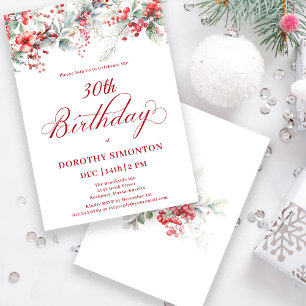 Elegant Winter Berry Botanical 30th Birthday Invitation