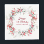 Elegant Winter Berry Botanical 40th Birthday Napkin<br><div class="desc">A beautiful and elegant personalised napkin designed especially for a 40th birthday party. It features a watercolor wreath of red berries nestled in sage green foliage. Two lines are provided for a customised thank you and the birthday person's name. This item is part of the Winter Berry Collection.</div>
