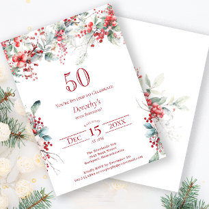 Elegant Winter Berry Botanical 50th Birthday Invitation