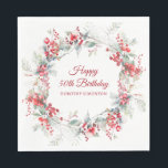 Elegant Winter Berry Botanical 50th Birthday Napkin<br><div class="desc">A beautiful and elegant personalised napkin designed especially for a 50th birthday party. It features a watercolor wreath of red berries nestled in sage green foliage. Two lines are provided for a customised thank you and the birthday person's name. This item is part of the Winter Berry Collection.</div>