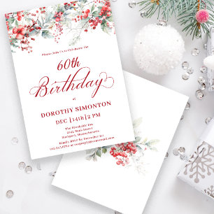 Elegant Winter Berry Botanical 60th Birthday Invitation
