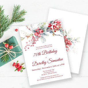 Elegant Winter Berry Botanical 70th Birthday Invitation
