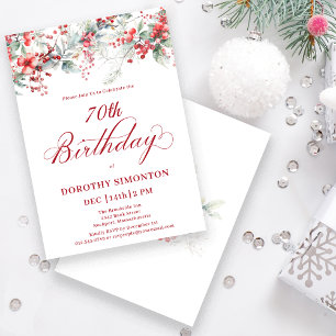 Elegant Winter Berry Botanical 70th Birthday Invitation