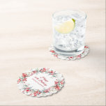 Elegant Winter Berry Botanical 80th Birthday Paper Coaster<br><div class="desc">A beautiful and elegant personalised paper coaster designed especially for a 80th birthday party. It features a watercolor wreath of red berries nestled in sage green foliage. Two lines are provided for a customised thank you and the birthday person's name. This item is part of the Winter Berry Collection.</div>