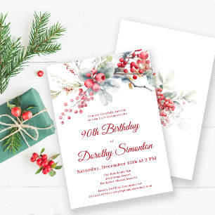 Elegant Winter Berry Botanical 90th Birthday Invitation
