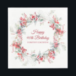 Elegant Winter Berry Botanical 90th Birthday Napkin<br><div class="desc">A beautiful and elegant personalised napkin designed especially for a 90th birthday party. It features a watercolor wreath of red berries nestled in sage green foliage. Two lines are provided for a customised thank you and the birthday person's name. This item is part of the Winter Berry Collection.</div>