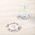Elegant Winter Berry Botanical 90th Birthday Paper Coaster<br><div class="desc">A beautiful and elegant personalised paper coaster designed especially for a 90th birthday party. It features a watercolor wreath of red berries nestled in sage green foliage. Two lines are provided for a customised thank you and the birthday person's name. This item is part of the Winter Berry Collection.</div>