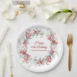 Elegant Winter Berry Botanical 90th Birthday Paper Plate<br><div class="desc">A beautiful and elegant personalised paper plate designed especially for a 90th birthday party. It features a watercolor wreath of red berries nestled in sage green foliage. Two lines are provided for a customised thank you and the birthday person's name. This item is part of the Winter Berry Collection.</div>