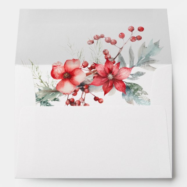 Elegant Winter Berry Poinsettia Wedding Envelope (Back (Bottom))