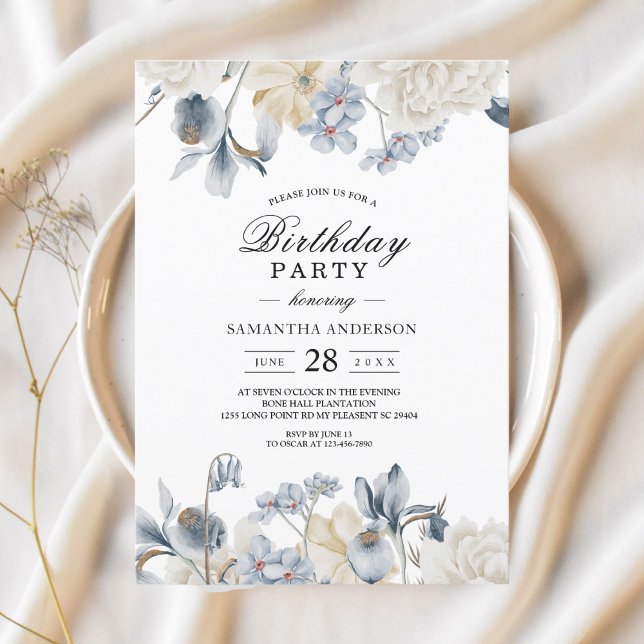 Elegant Winter Blue And White Flowers Invitation (Creator Uploaded)
