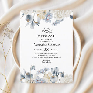 Elegant Winter Blue And White Flowers Invitation