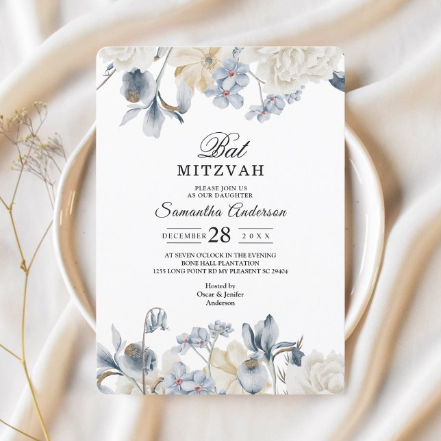 Elegant Winter Blue And White Flowers Invitation (Creator Uploaded)
