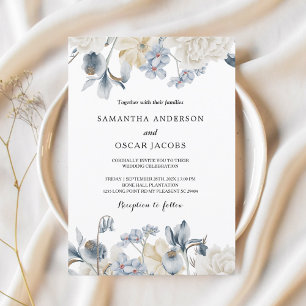 Elegant Winter Blue And White Flowers Invitation