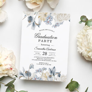 Elegant Winter Blue And White Flowers Invitation