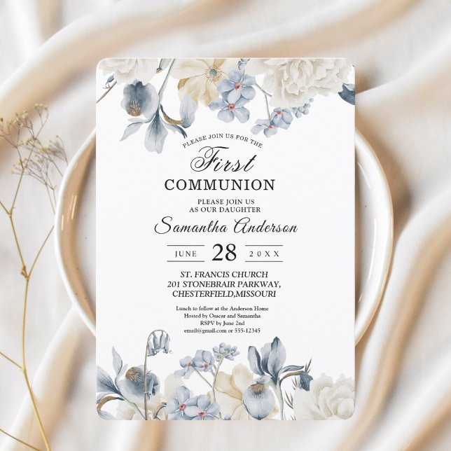 Elegant Winter Blue And White Flowers Invitation (Creator Uploaded)