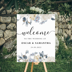 Elegant Winter Blue And White Flowers Poster