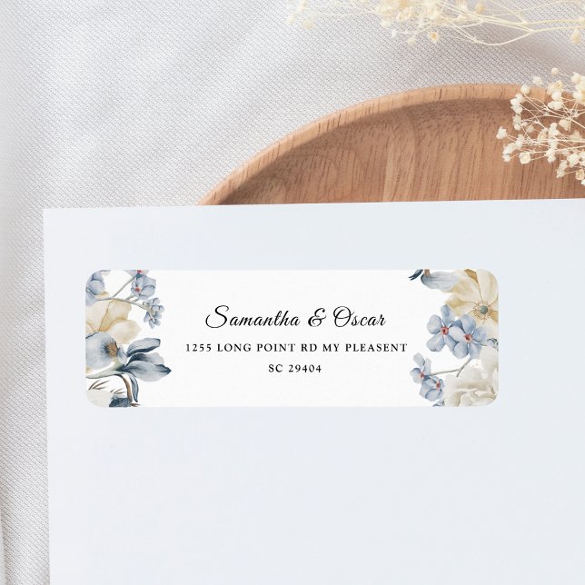 Elegant Winter Blue And White Flowers Return Address Label (Creator Uploaded)