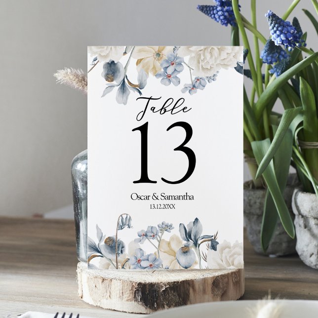 Elegant Winter Blue And White Flowers Table Number (Creator Uploaded)