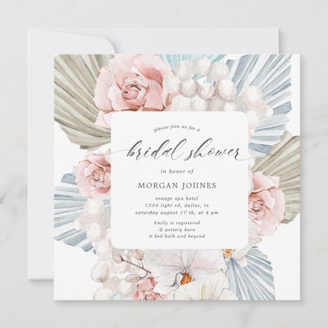 elegant winter blue bohemian floral Bridal Shower  (Front)