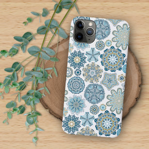 Elegant Winter Blue Fantasy Mandala Art Pattern iPhone 13 Pro Max Case