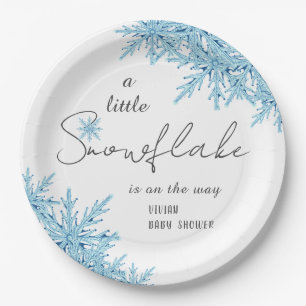 Elegant Winter Blue Little Snowflake Baby Shower Paper Plate