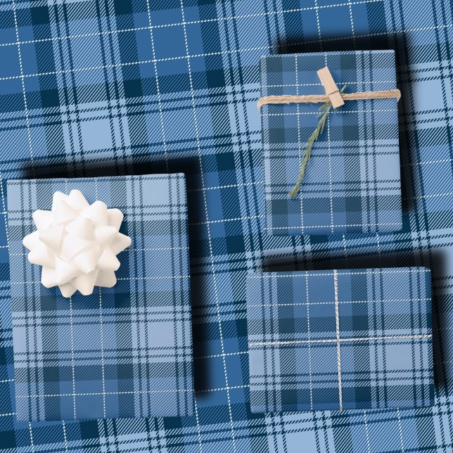 Elegant Winter Blue Tartan Plaid Gender-Neutral Wrapping Paper Sheet (Creator Uploaded)