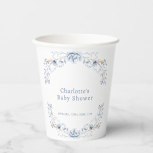 Elegant Winter Blue Wilflower Floral Baby Shower  Paper Cups