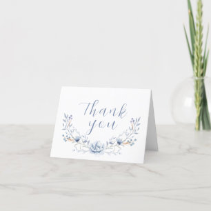 Elegant Winter Blue Wilflower Floral Baby Shower Thank You Card