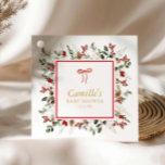 Elegant Winter Botanical Baby Shower Favour Tag<br><div class="desc">Add a seasonal touch to your baby shower with these square tags featuring elegant winter greenery and red holly. Perfect for your winter event favour bags. Matching items in our store - Cava Party Design</div>