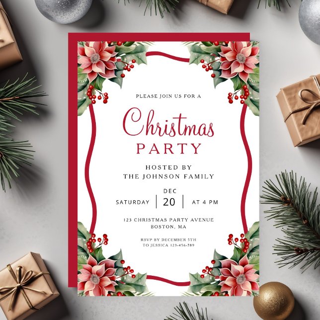 Elegant Winter Botanical Christmas Party  Invitation (Elegant Winter Botanical Christmas Party Invitation)
