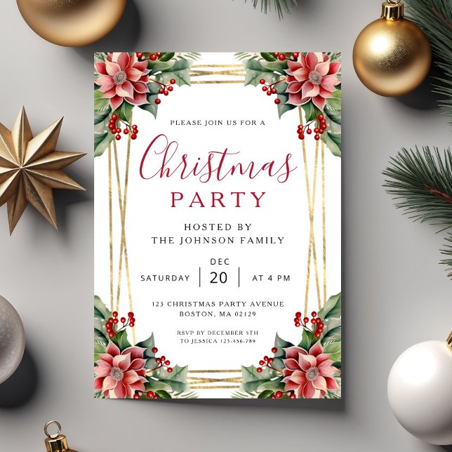 Elegant Winter Botanical Christmas Party  Invitation (Elegant Winter Botanical Christmas Party Invitation)