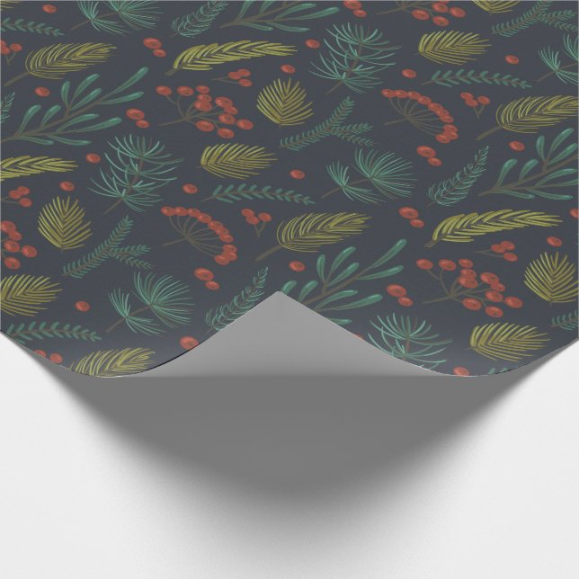 Elegant Winter Botanical Greenery Wrapping Paper (Corner)