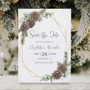 Elegant Winter Botanical Pine Wedding Save The Date