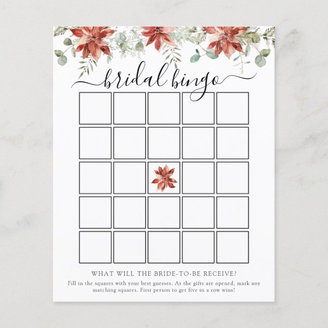 Elegant Winter Bridal Shower Bingo Game Card (Front)