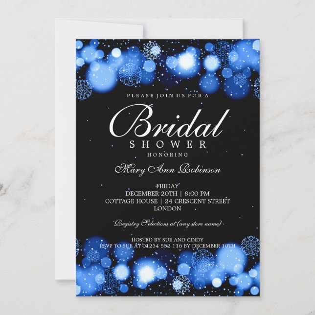 Elegant Winter Bridal Shower Blue Lights Invitation (Front)