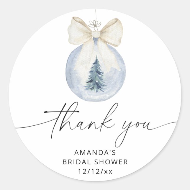 Elegant winter bridal shower  classic round sticker (Front)