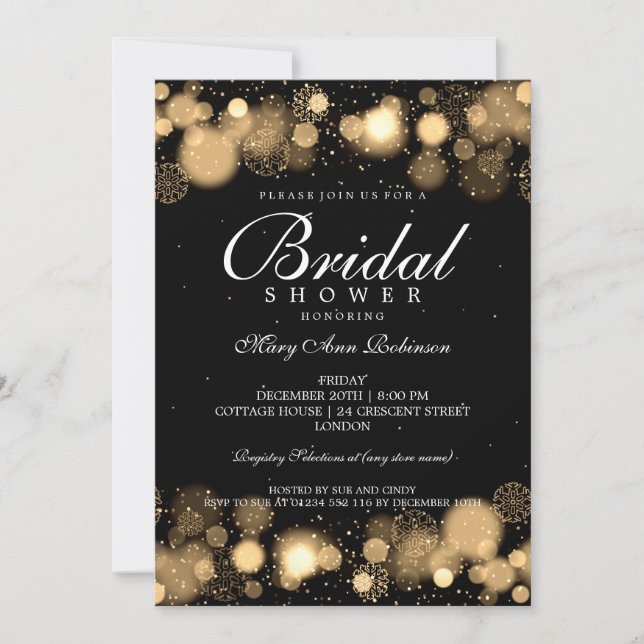 Elegant Winter Bridal Shower Gold Lights Invitation (Front)