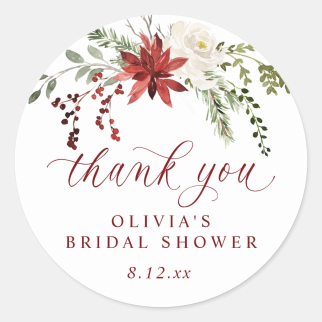 Elegant Winter Bridal Shower Thank You Classic Round Sticker (Front)