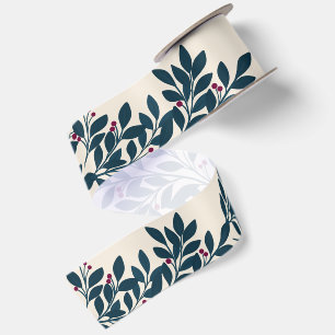 Elegant Winter Cardinal Foliage Holiday Satin Ribbon