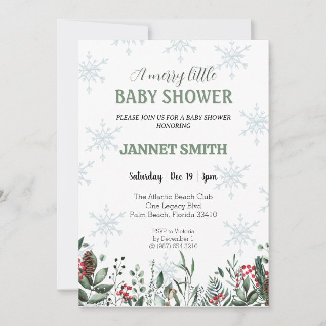 Elegant winter Christmas  baby shower Invitation (Front)