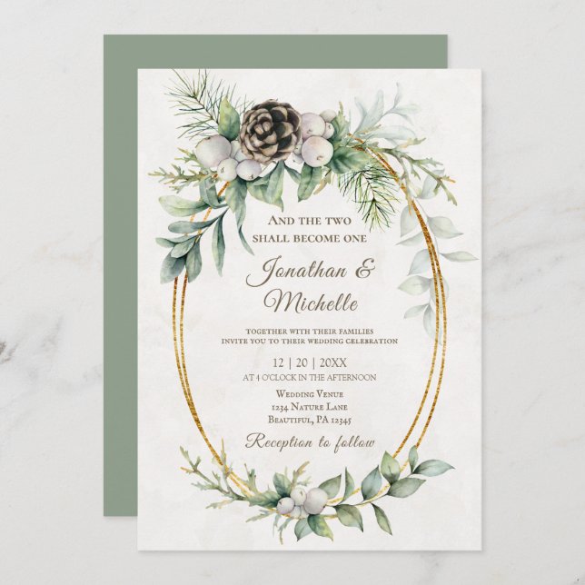 Elegant Winter Christmas Floral Christian Wedding Invitation (Front/Back)
