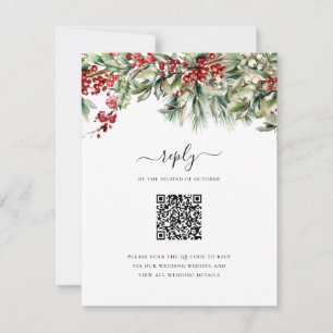Elegant Winter Christmas Holiday QR Code Wedding RSVP Card