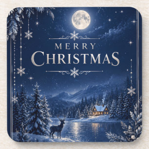 Elegant Winter Christmas, Midnight Navy Snowy Coaster