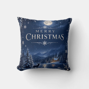 Elegant Winter Christmas, Midnight Navy Snowy Cushion
