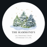 Elegant Winter Christmas Tree Return Address Label<br><div class="desc">Take the strain off sending out Christmas Holiday Cards this year with these elegant winter snowy christmas trees and gold starry night Return Address Stickers. All text is easy to customise.</div>
