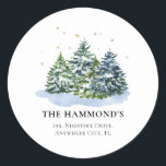 Elegant Winter Christmas Tree Return Address Label<br><div class="desc">Take the strain off sending out Christmas Holiday Cards this year with these elegant winter snowy christmas trees and gold starry night Return Address Stickers. All text is easy to customise.</div>