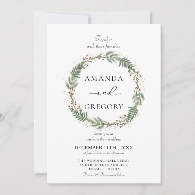 Elegant Winter Christmas  Wedding Party Invitation (Front)