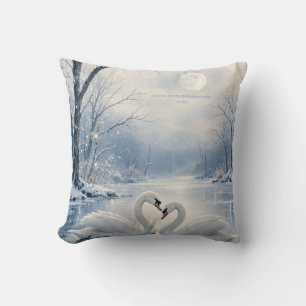 Elegant Winter Christmas with Swan Lake Scene Cushion