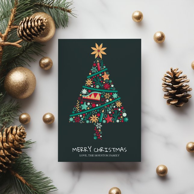 Elegant Winter Colourful Christmas Tree Holiday Card (Creator Uploaded)